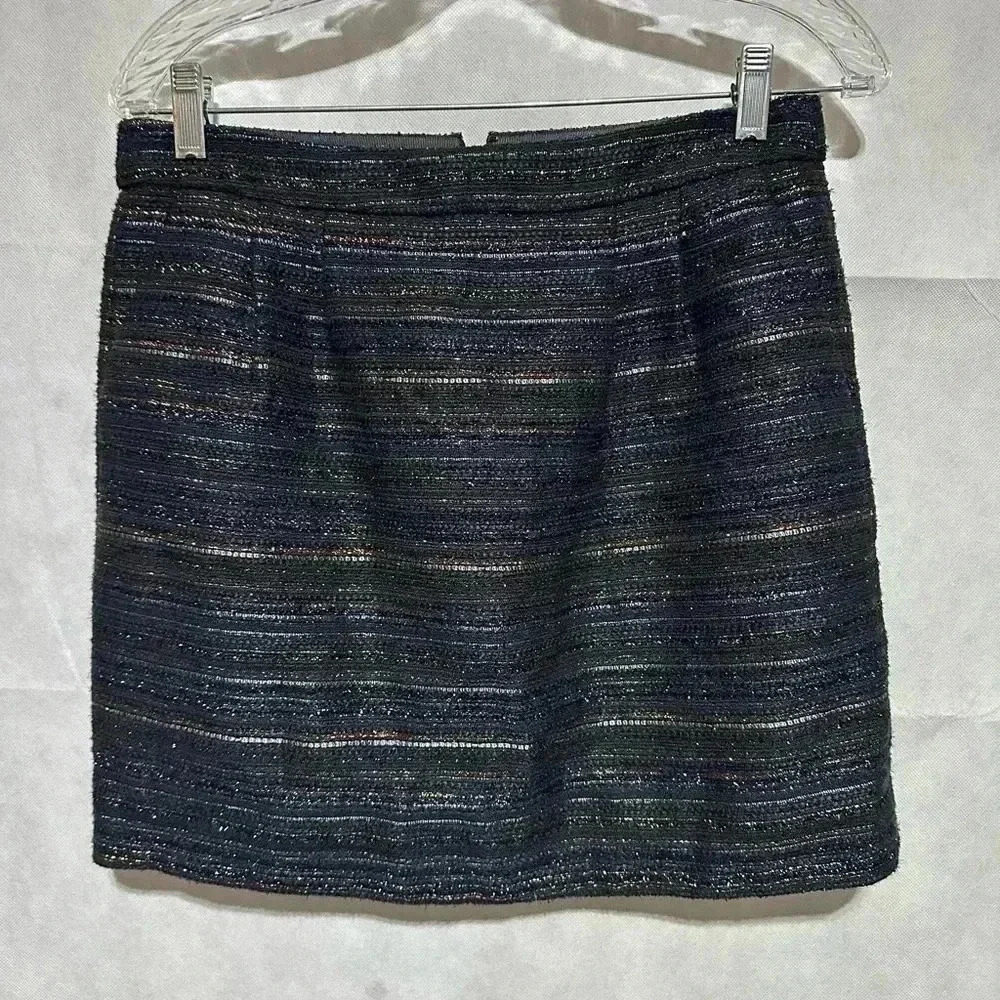 J. Crew Women’s Metallic Mini Skirt Size 4 Navy Blue Copper Gold Silver Lined